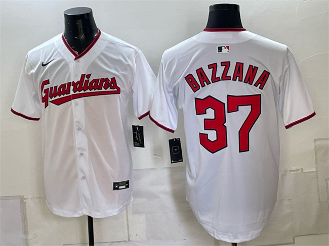 Men's Cleveland Guardians #37 Travis Bazzana White Home Stitched Baseball Jersey Men's Cleveland Guardians #37 Travis Bazzana White Home Stitched Baseball Jersey